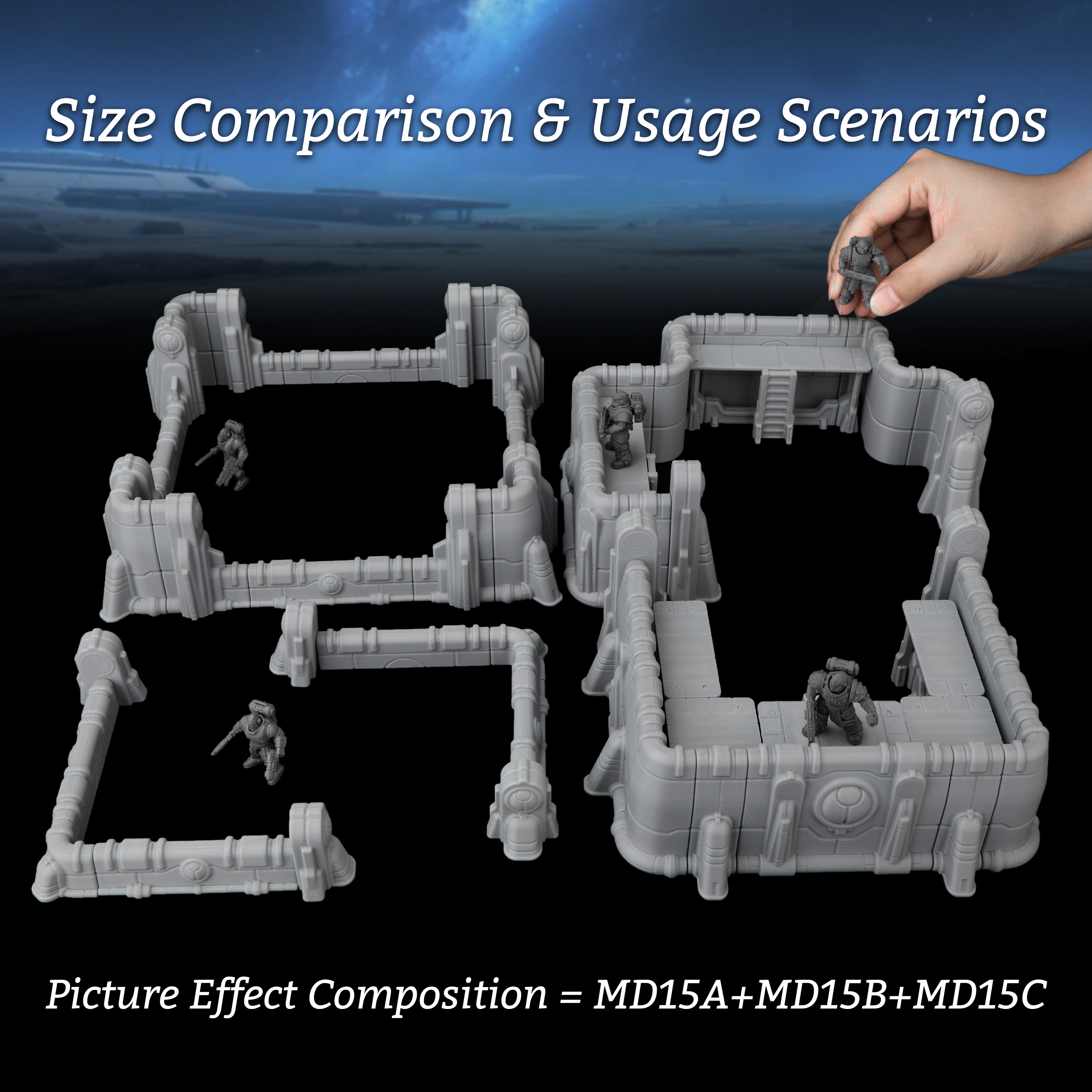 Miniature Terrain Set - Sci-Fi Modular Fortress Defense Walls Miniature