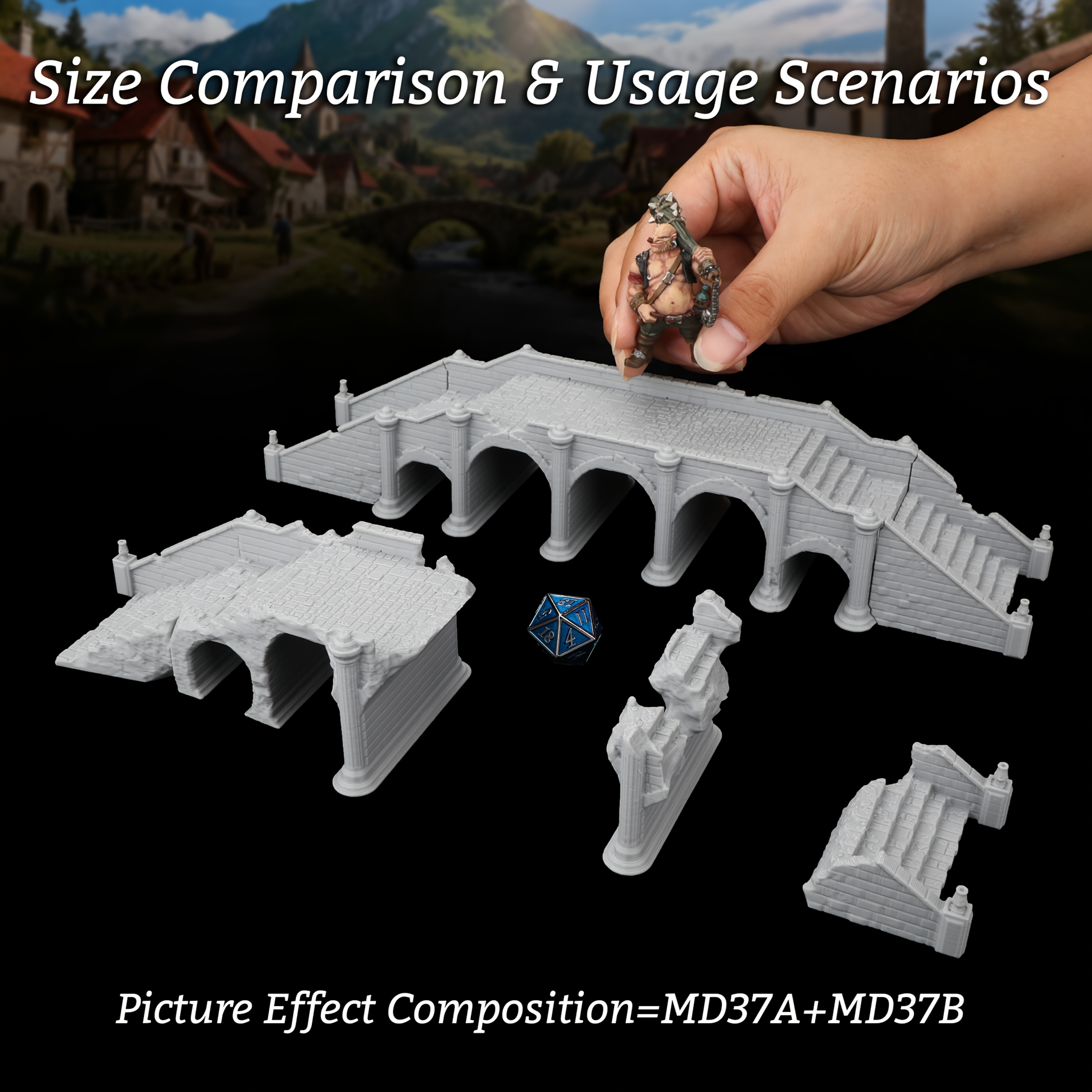 Miniature Terrain Set - RPG Miniature Terrain Bridges & Ruined