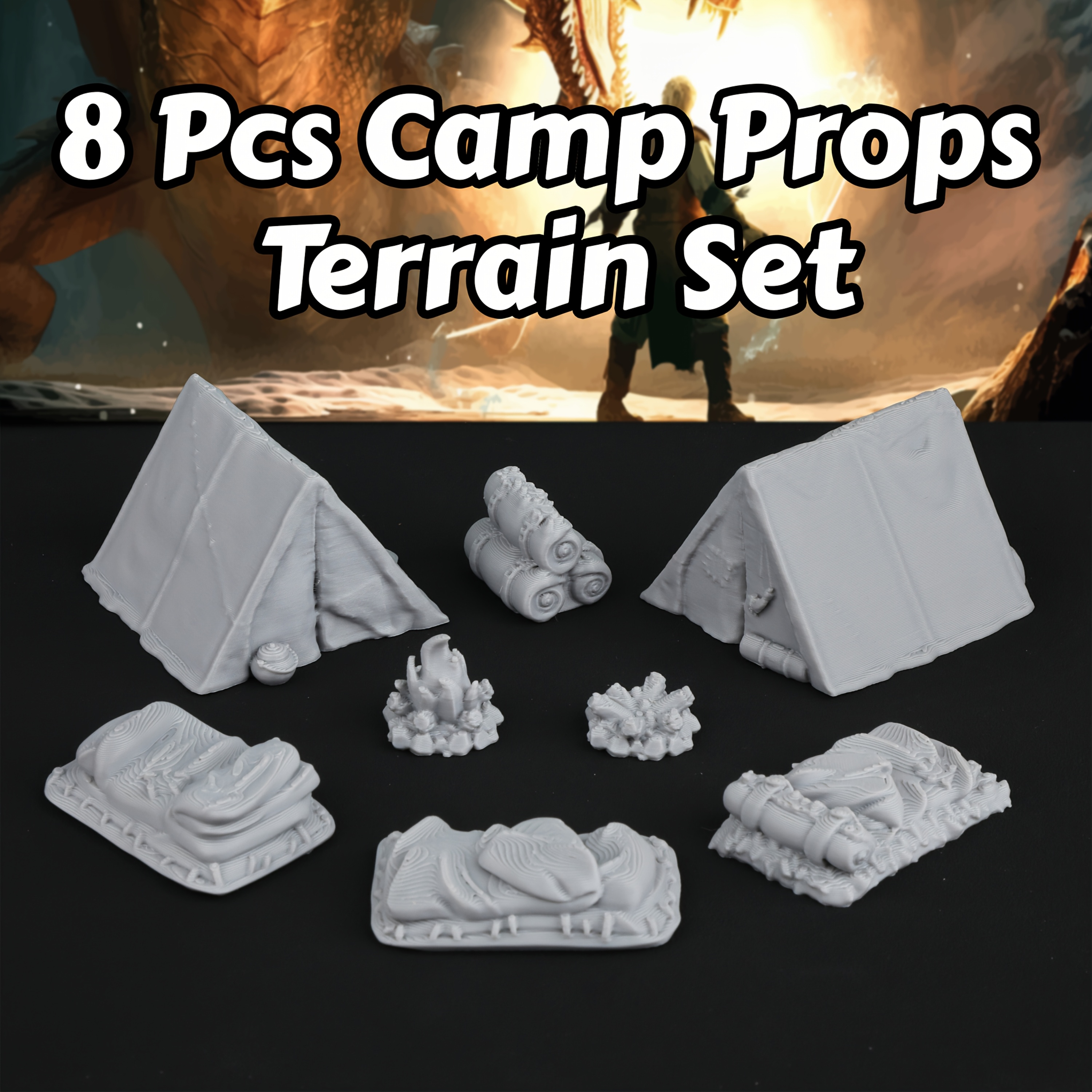 8pcs RPG Adventurer's Camp Min - Miniature Terrain Set review and price